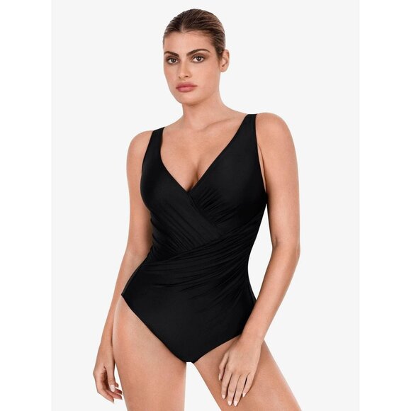 Popilush The Shapewear Swimsuit Deep-V Neck One-Piece Black 3XL NWT - Picture 2 of 5